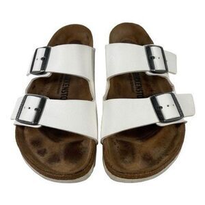 Birkenstock Arizona Big Buckle Sandal Slide White Leather EU 38 Womens US 7